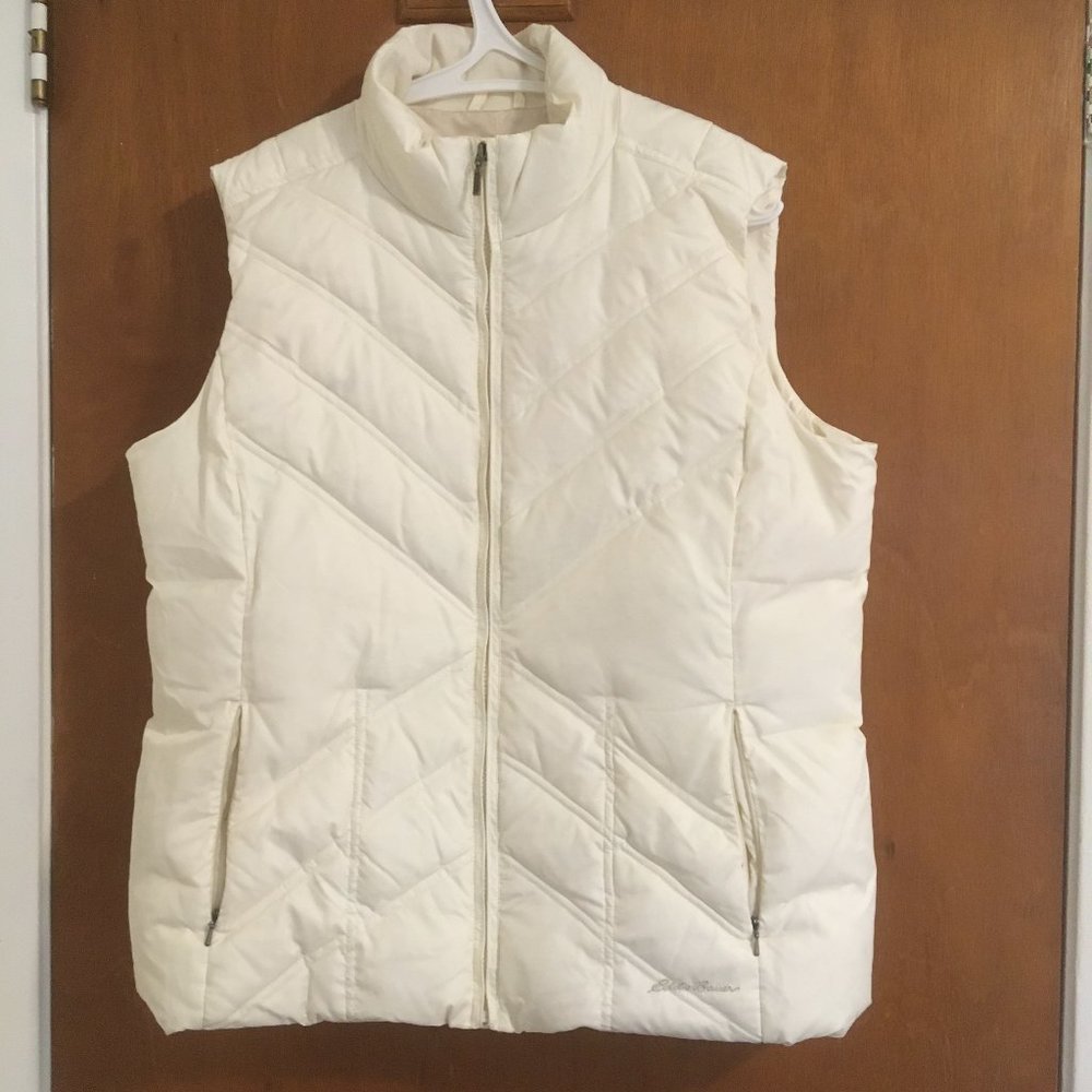 Eddie Bauer Premium Goose Down Vest, Packable, Cream/White, Women's Size XL